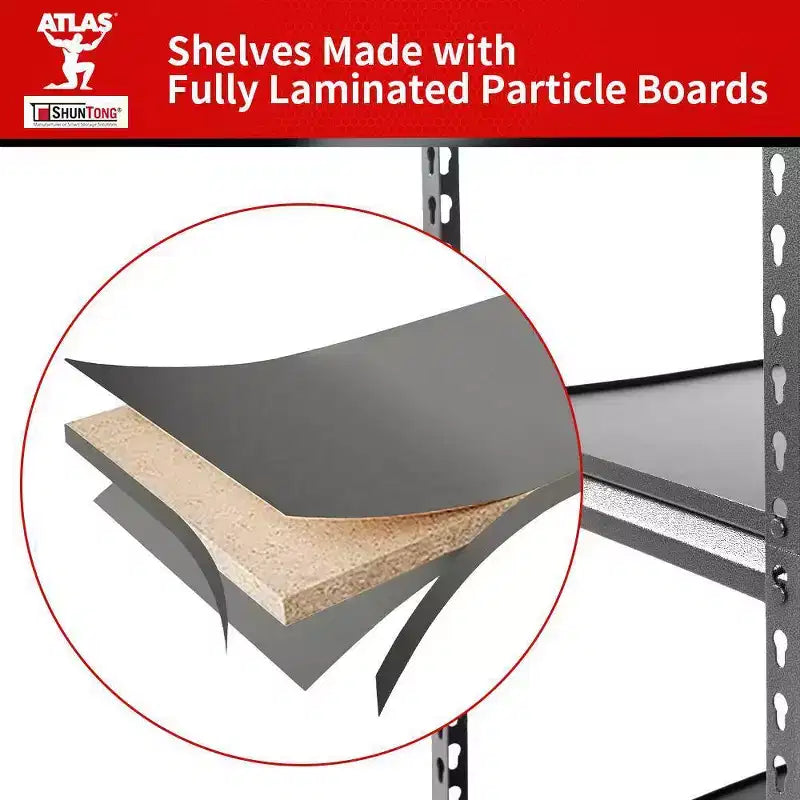 5-Tier Steel Boltless Shelving Unit, 30"x12"x60", 2000 lbs Capacity, Laminate Deck, Hammertone