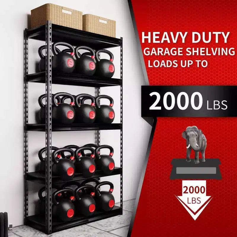 5-Tier Steel Boltless Shelving Unit, 30"x12"x60", 2000 lbs Capacity, Laminate Deck, Hammertone