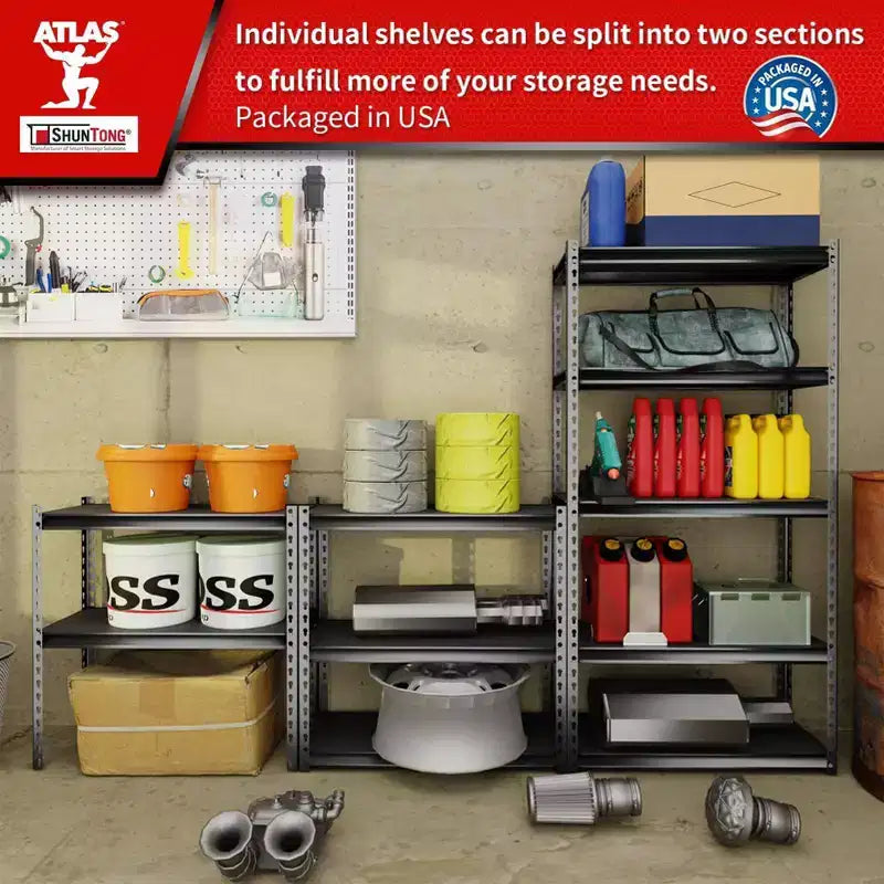 5-Tier Steel Boltless Shelving Unit, 30"x12"x60", 2000 lbs Capacity, Laminate Deck, Hammertone