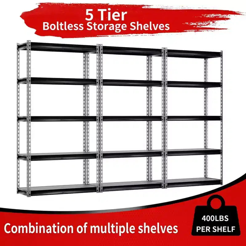 5-Tier Steel Boltless Shelving Unit, 30"x12"x60", 2000 lbs Capacity, Laminate Deck, Hammertone
