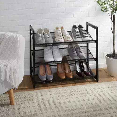 Étagère à chaussures 3 niveaux avec treillis, cadre en fer noir, peut contenir 12 paires, 73,7 cm (L) x 62 cm (P) x 30,5 cm (H)