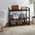 Étagère à chaussures 3 niveaux avec treillis, cadre en fer noir, peut contenir 12 paires, 73,7 cm (L) x 62 cm (P) x 30,5 cm (H)