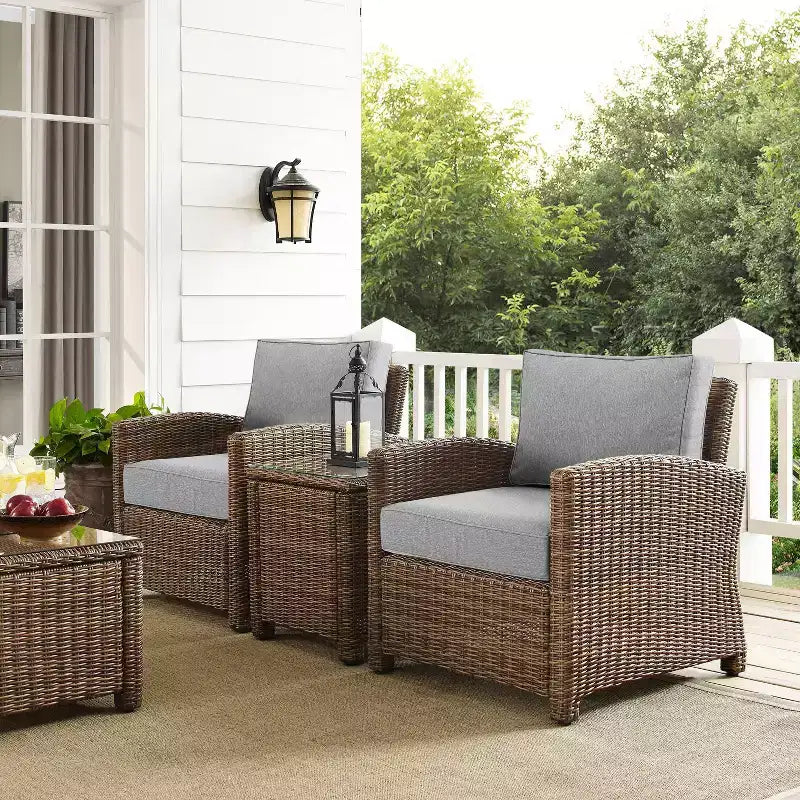 Fauteuils en osier de jardin 3 pièces Bradenton avec table d'appoint : structure en acier, résistants aux UV - Crosley