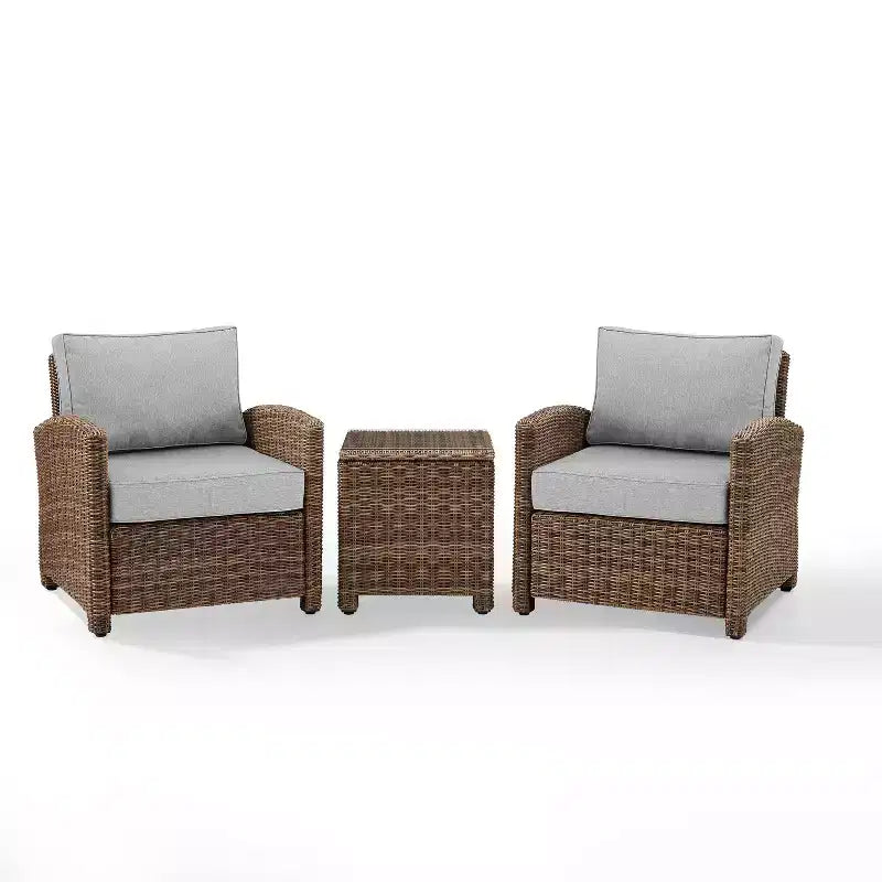 Fauteuils en osier de jardin 3 pièces Bradenton avec table d'appoint : structure en acier, résistants aux UV - Crosley
