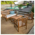 Caydon 4pc Acacia Wood Patio Chat Set with Cushions - Brown Patina - Christopher Knight Home: Outdoor Seating Ensemble
