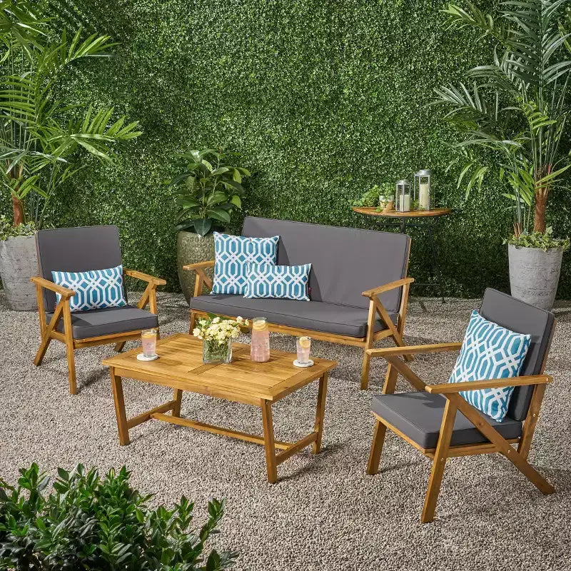 Ensemble de 4 chaises de patio en bois d'acacia Panama - Fini teck - Christopher Knight Home