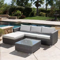 Santa Rosa 5pc Wicker Patio Seating Sectional Set with Cushions - Gray with Silver Gray Cushions - Christopher Knight Home: Outdoor Sectional