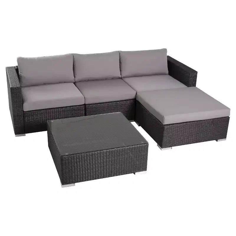 Ensemble de salon de patio sectionnel en osier 5 pièces Santa Rosa avec coussins – Gris avec coussins gris argenté – Christopher Knight Home: Sectionnel extérieur