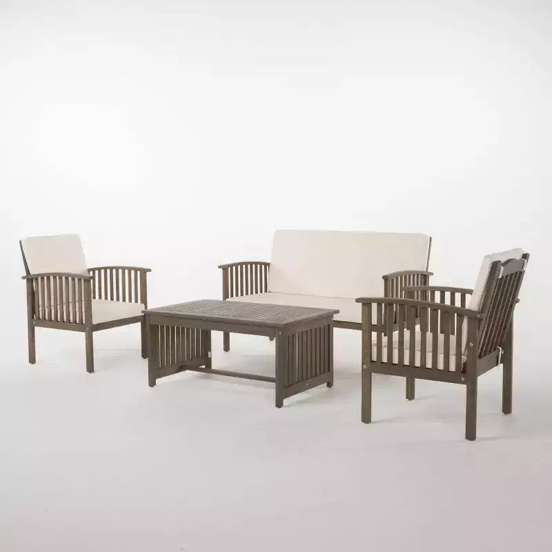 Ensemble de conversation 4 pièces en bois d'acacia Carolina - Gris - Christopher Knight Home : Sièges d'extérieur avec coussins et table basse