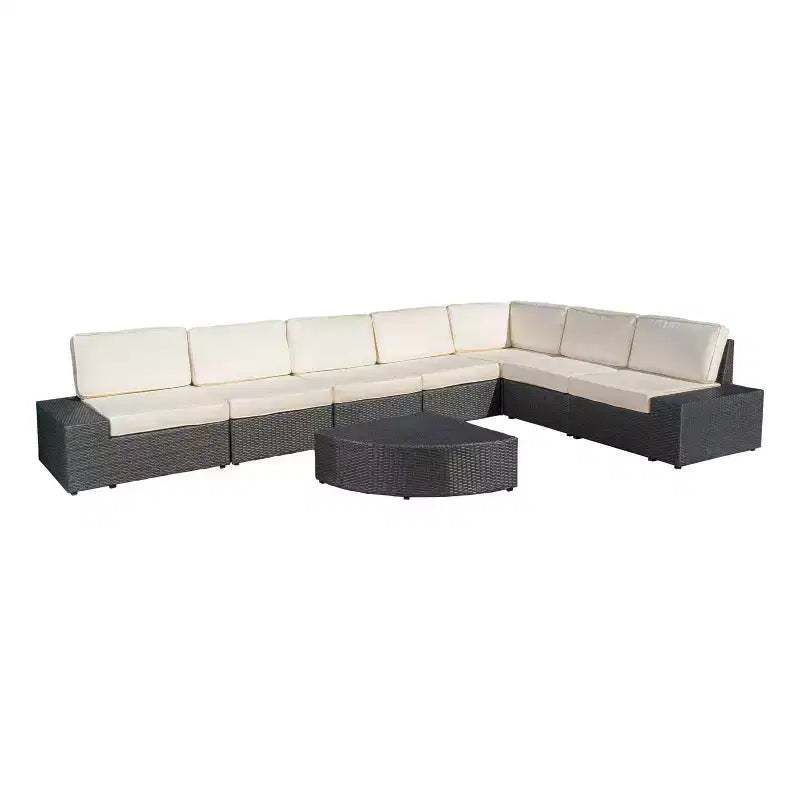 Canapé d'angle en osier 8 places gris Santa Cruz - Christopher Knight Home