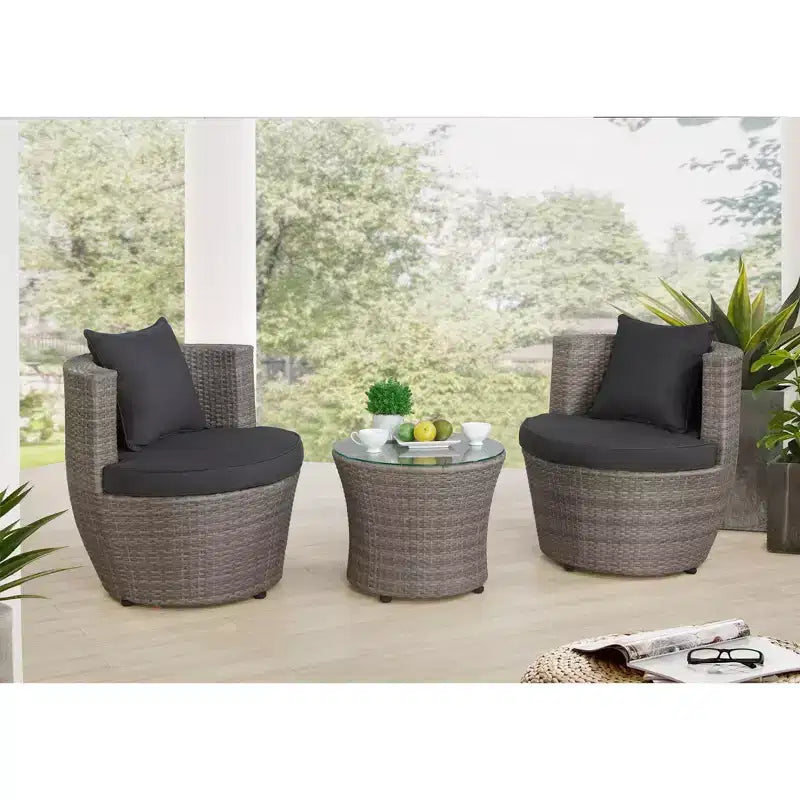 3pc Amelia Outdoor Conversation Set: Weather-Resistant Wicker, Aluminum Frame - Alaterre Furniture