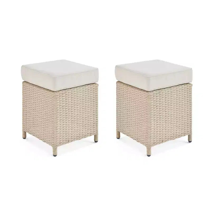 Canaan Ensemble de patio sectionnel double en osier en fer à cheval 4 pièces résistant aux intempéries Crème - Meubles Alaterre : Ensemble de patio résistant aux intempéries avec table en verre