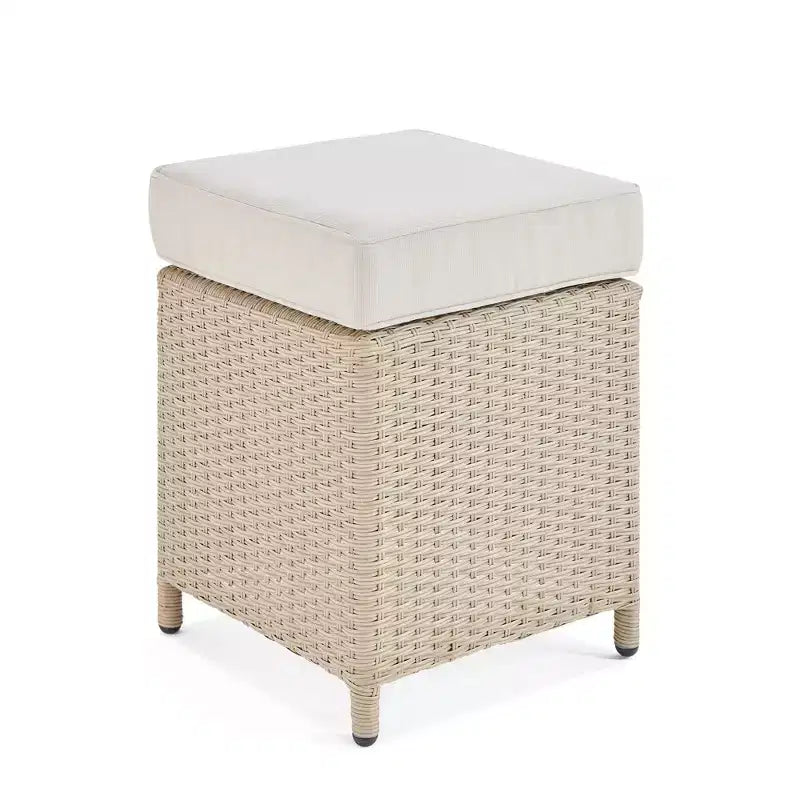 Canaan Ensemble de patio sectionnel double en osier en fer à cheval 4 pièces résistant aux intempéries Crème - Meubles Alaterre : Ensemble de patio résistant aux intempéries avec table en verre