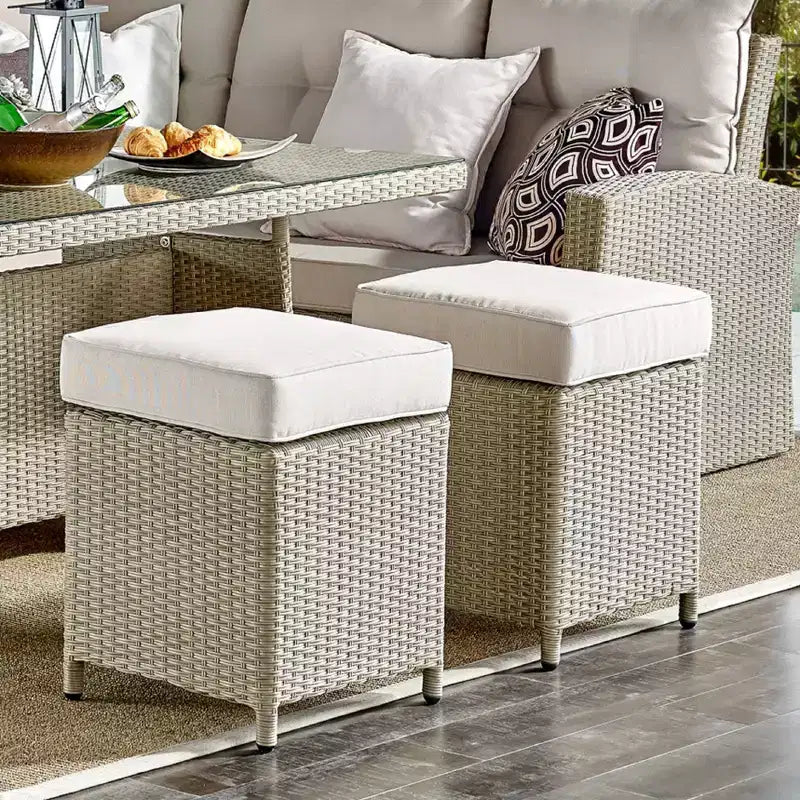 Canaan Ensemble de patio sectionnel double en osier en fer à cheval 4 pièces résistant aux intempéries Crème - Meubles Alaterre : Ensemble de patio résistant aux intempéries avec table en verre