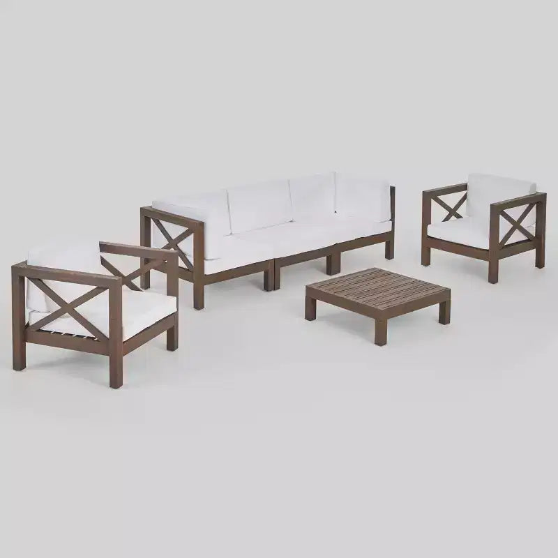 Ensemble de conversation Brava 6 pièces en bois d'acacia - Gris/blanc - Christopher Knight Home