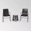Moonstone 3pc Rope Weave Modern Chat Set - Black - Christopher Knight Home: Weather-Resistant Outdoor Seating