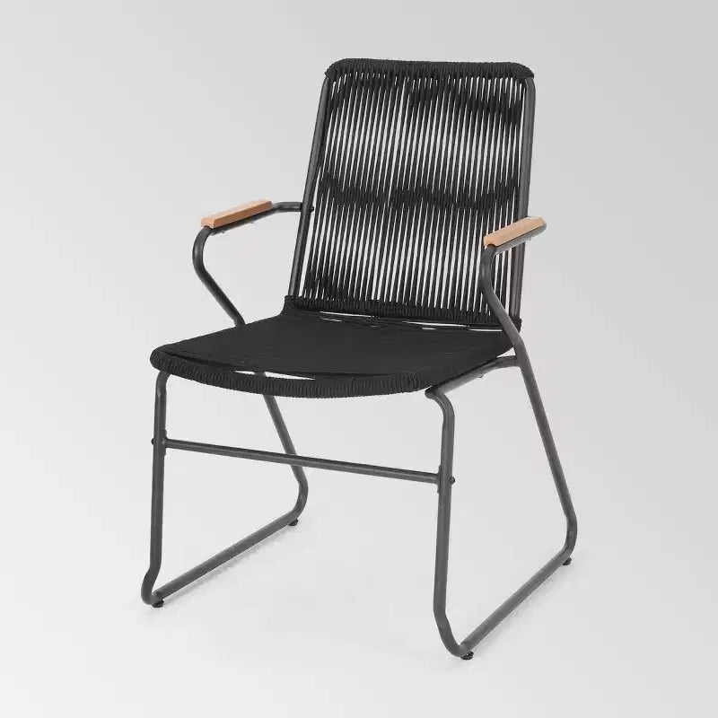 Moonstone Ensemble de conversation moderne 3 pièces en corde tressée - Noir - Christopher Knight Home : Assise d'extérieur résistante aux intempéries