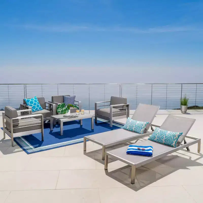 Cape Coral 7pc Aluminum Seating Set - Khaki - Christopher Knight Home: Weather-Resistant, Lounge & Club Chairs