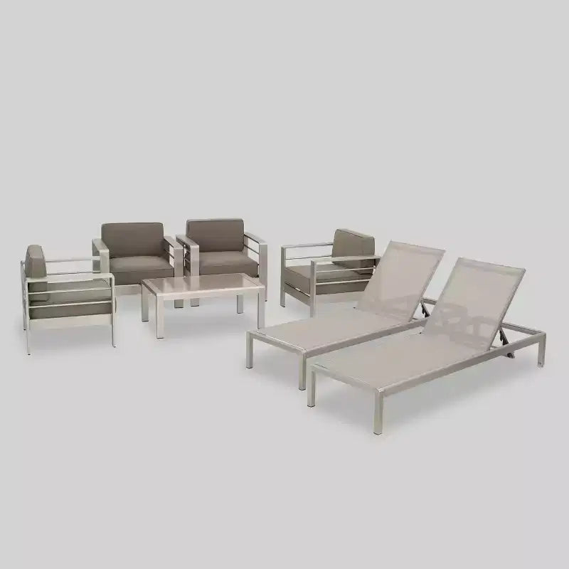 Ensemble de mobilier de jardin 7 pièces en aluminium Cape Coral – Kaki – Christopher Knight Home : Résistant aux intempéries, fauteuils de salon et de club