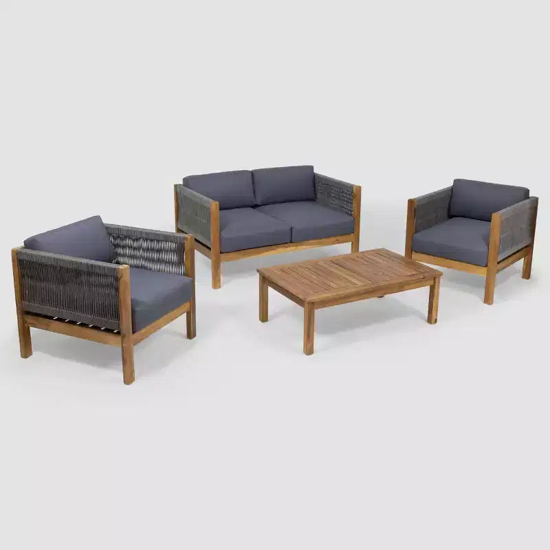 Ensemble de conversation Laurel 4 pièces en bois d'acacia – Teck/Gris – Christopher Knight Home