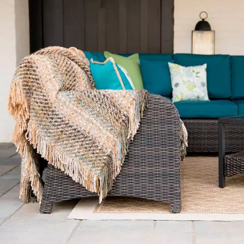 Leisure Made - Ensemble modulaire Jackson 5 pièces en osier avec tissu Peacock