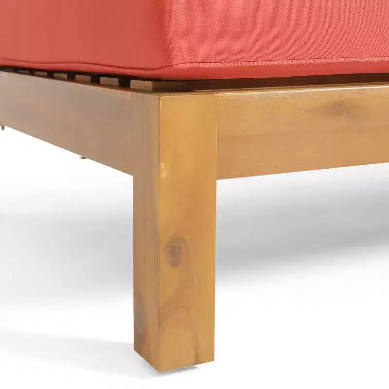 2 fauteuils d'extérieur Brava en bois d'acacia accoudoir droit et table basse avec coussin teck/rouge - Christopher Knight Home