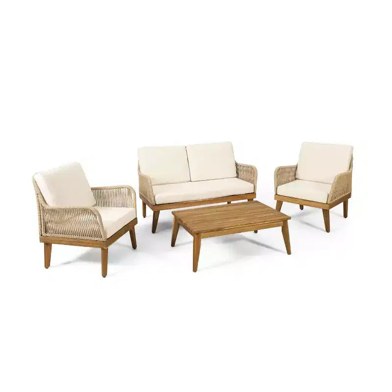 4pc Annisa Outdoor Acacia Wood Set with Cushion: Weather-Resistant, UV Protection - Christopher Knight Home
