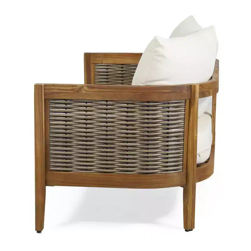 Christopher Knight Home Ensemble causeuse et table basse d'extérieur 2 pièces Burchett en bois d'acacia et rotin avec coussins