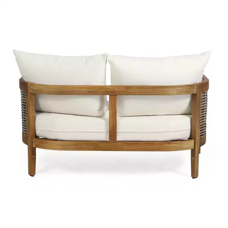 Christopher Knight Home Ensemble causeuse et table basse d'extérieur 2 pièces Burchett en bois d'acacia et rotin avec coussins