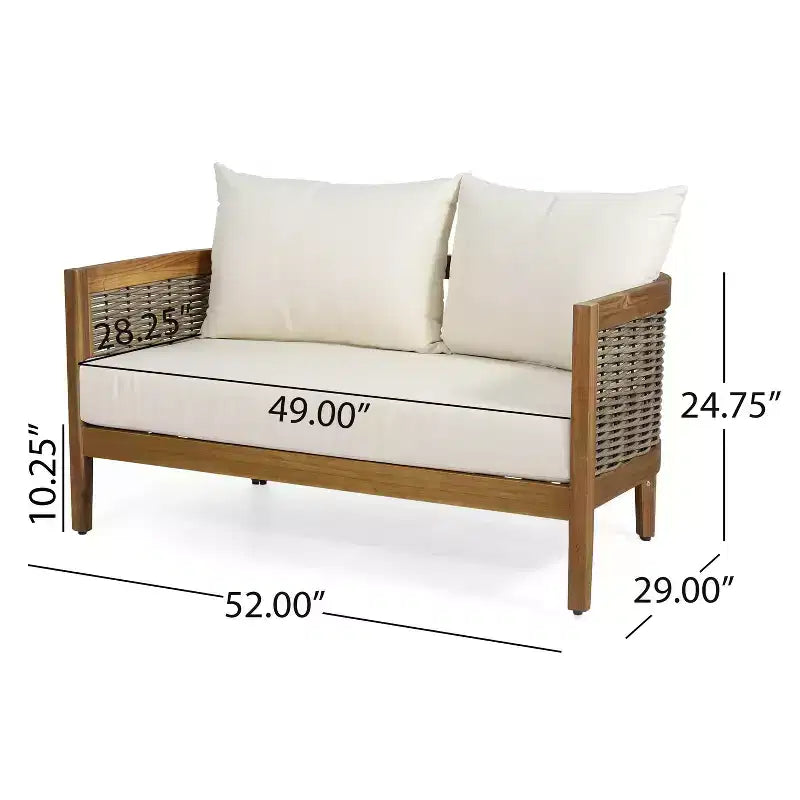 Christopher Knight Home Ensemble causeuse et table basse d'extérieur 2 pièces Burchett en bois d'acacia et rotin avec coussins