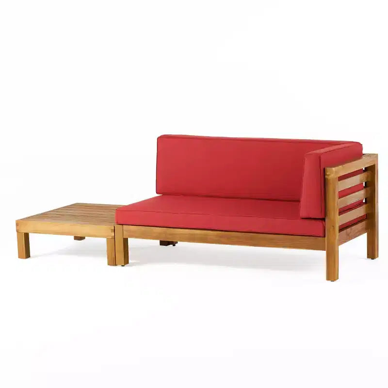 2pk Oana Outdoor Acacia Wood Right Arm Loveseat & Coffee Table Teak/Red - Christopher Knight Home: Rustic Patio Set with Plush Cushions
