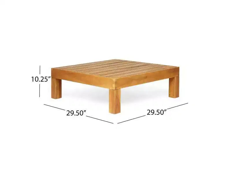 Causeuse à bras droit et table basse d'extérieur Oana en bois d'acacia, lot de 2, teck/rouge - Christopher Knight Home : Salon de jardin rustique avec coussins moelleux