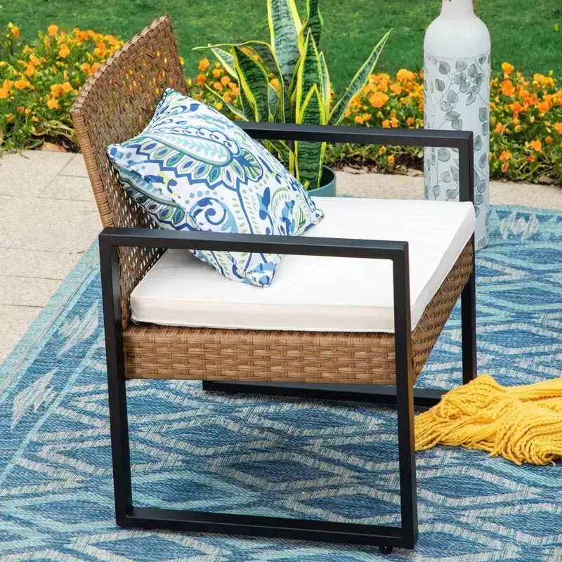Captiva Designs - Ensemble de conversation 4 pièces : Canapé en rotin, table basse, résistant aux intempéries