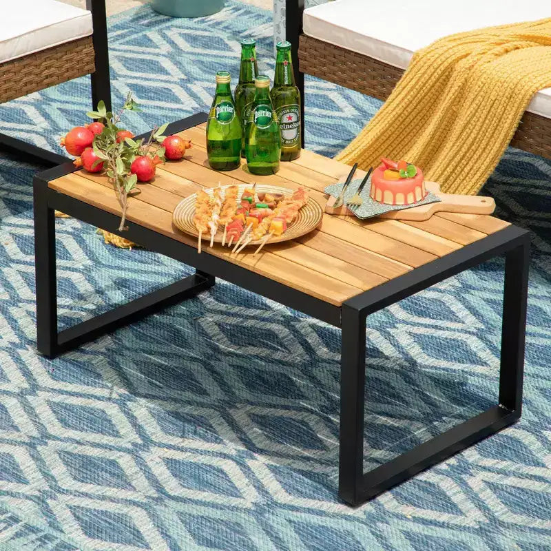 Captiva Designs - Ensemble de conversation 4 pièces : Canapé en rotin, table basse, résistant aux intempéries