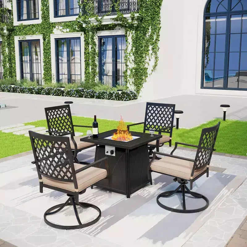 5pc Outdoor Conversation Set with Swivel Chairs & 28" Square Propane Fire Table - Captiva Designs
