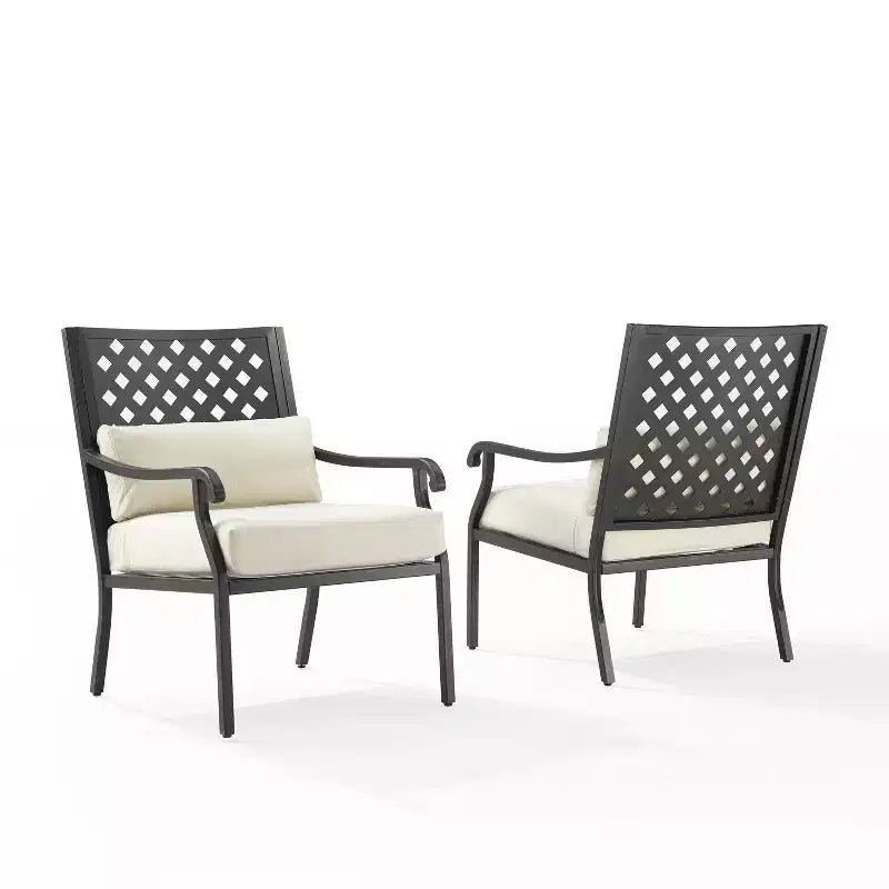 Ensemble de conversation d'extérieur Alistair 4 pièces en acier crème/noir mat - Crosley : Salon de patio résistant aux intempéries avec table basse