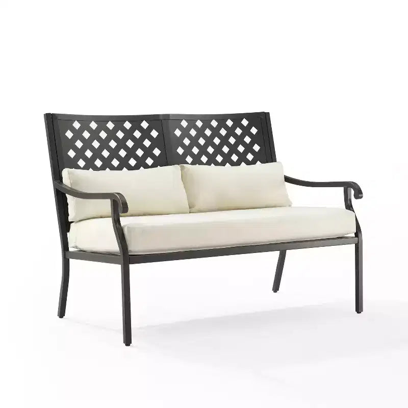 Ensemble de conversation d'extérieur Alistair 4 pièces en acier crème/noir mat - Crosley : Salon de patio résistant aux intempéries avec table basse