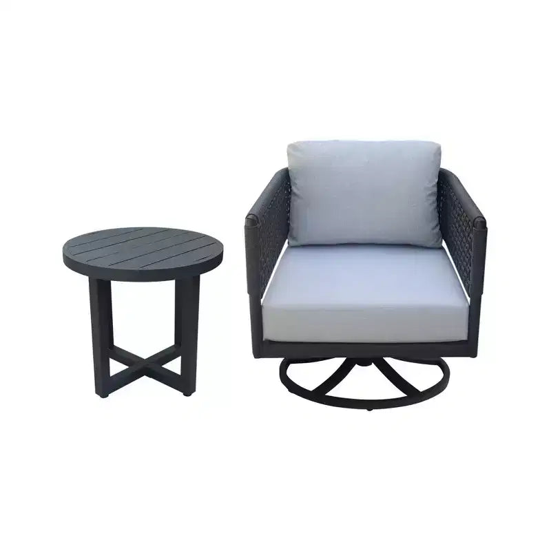 International Concepts 2pc Woven Abaca Rope Outdoor Patio Set: Swivel Chair & End Table
