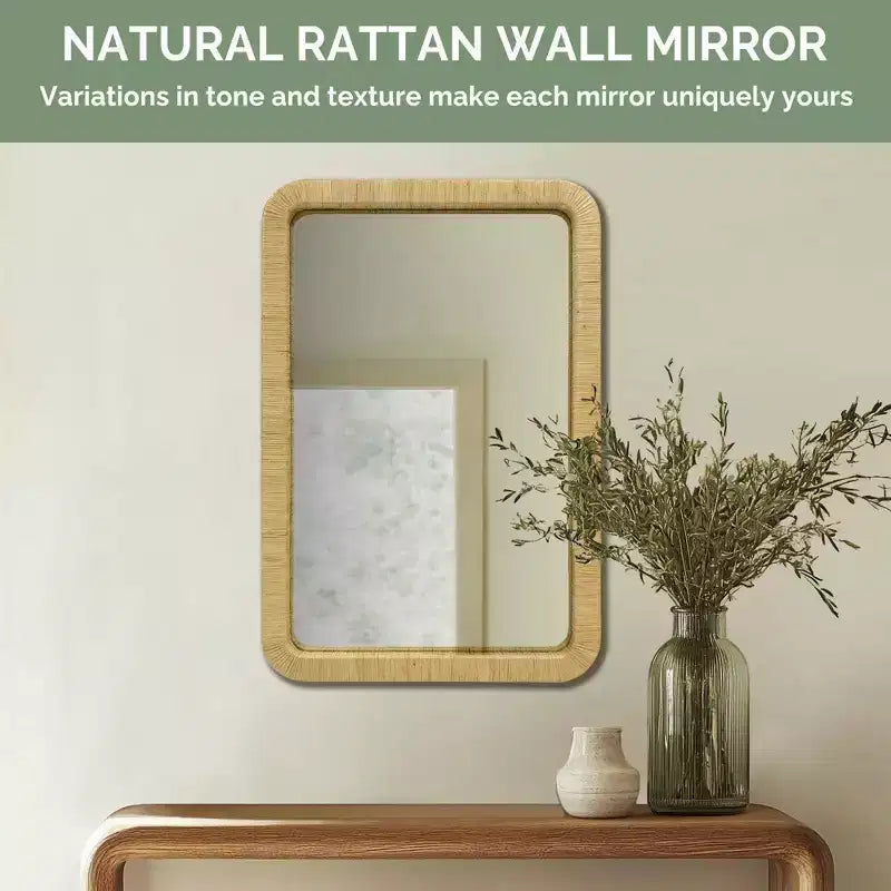 Natural Rattan Rectangle Wall Mirror