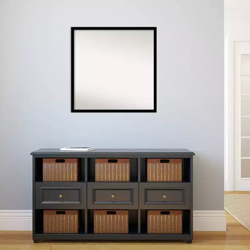 Polystyrene Square Bathroom Wall Mirror Black 28x28''