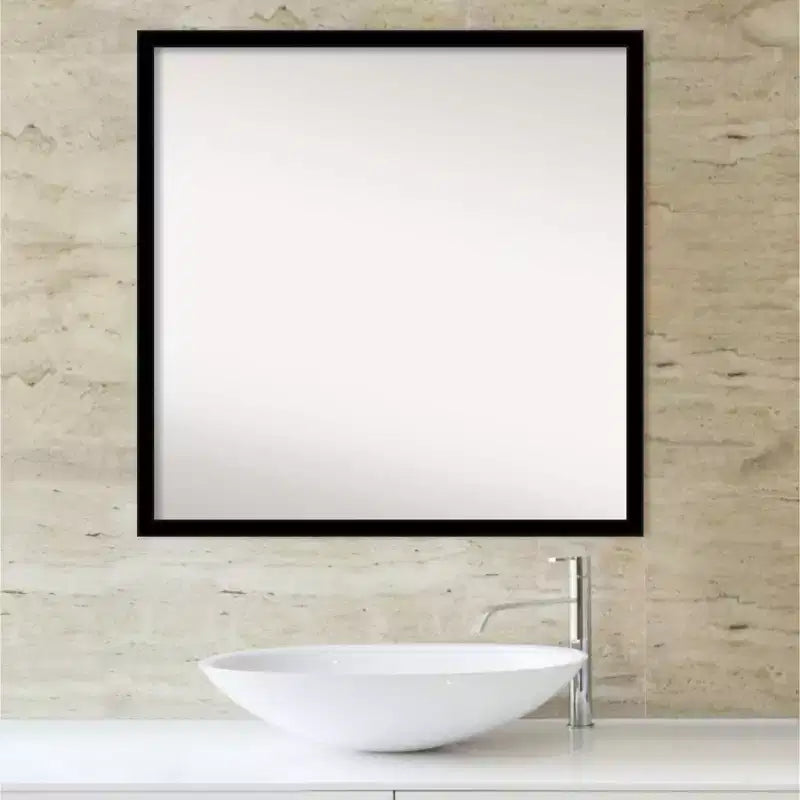 Polystyrene Square Bathroom Wall Mirror Black 28x28''