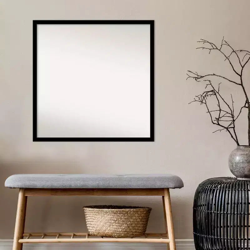 Polystyrene Square Bathroom Wall Mirror Black 28x28''