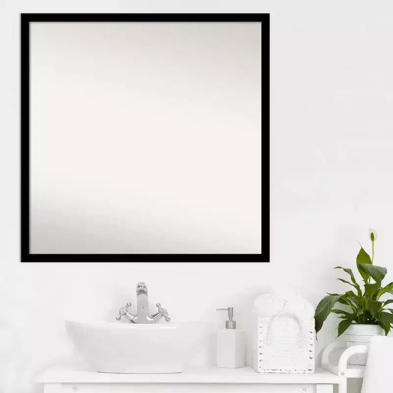 Polystyrene Square Bathroom Wall Mirror Black 28x28''