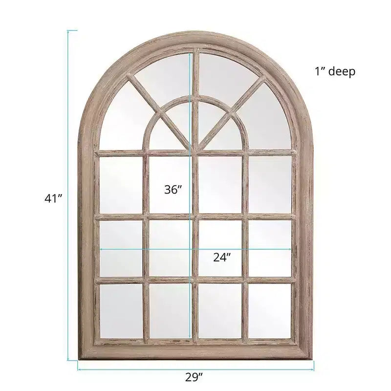 41"x29" Windowpane Wood Framed Wall Mirror, Taupe, Decorative Living Room or Bedroom Mirror