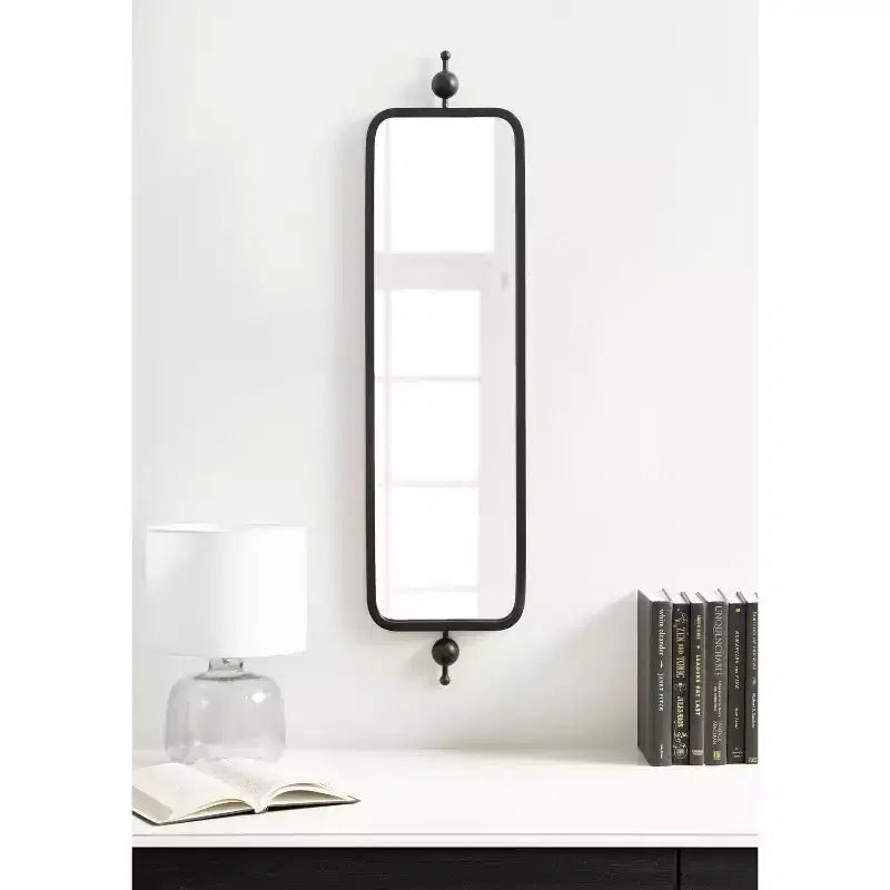 9"x36" Slim Rectangle Wall Mirror, Metal Frame, Black, Modern Minimalist Decor