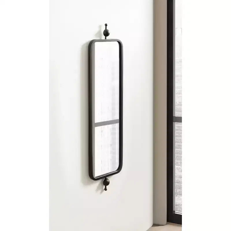 9"x36" Slim Rectangle Wall Mirror, Metal Frame, Black, Modern Minimalist Decor