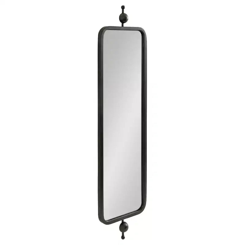 9"x36" Slim Rectangle Wall Mirror, Metal Frame, Black, Modern Minimalist Decor