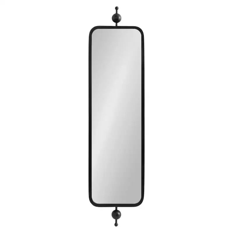 9"x36" Slim Rectangle Wall Mirror, Metal Frame, Black, Modern Minimalist Decor