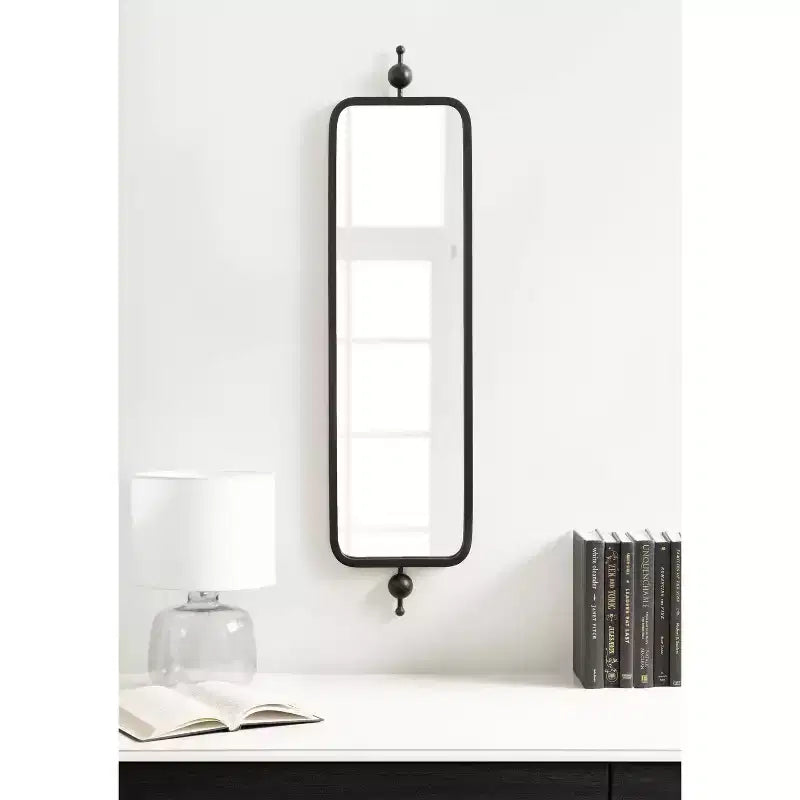 9"x36" Slim Rectangle Wall Mirror, Metal Frame, Black, Modern Minimalist Decor