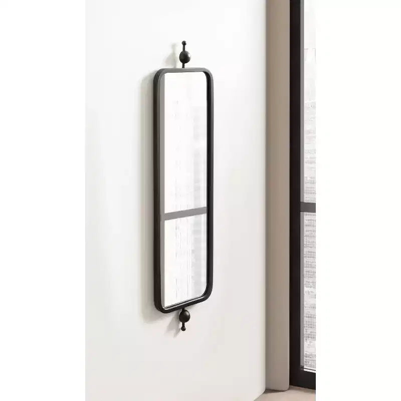 9"x36" Slim Rectangle Wall Mirror, Metal Frame, Black, Modern Minimalist Decor